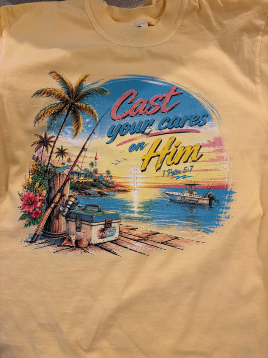 Cast your cares on Him Tee - 1 Peter 5:7